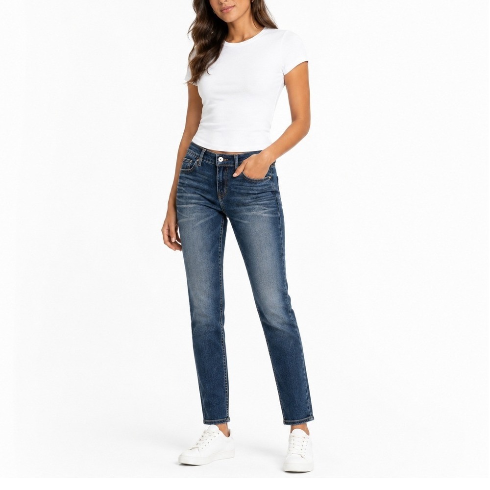 BKE Alec Straight Leg Jeans Womens 27S Medium Wash Blue Denim Whiskered Stretch